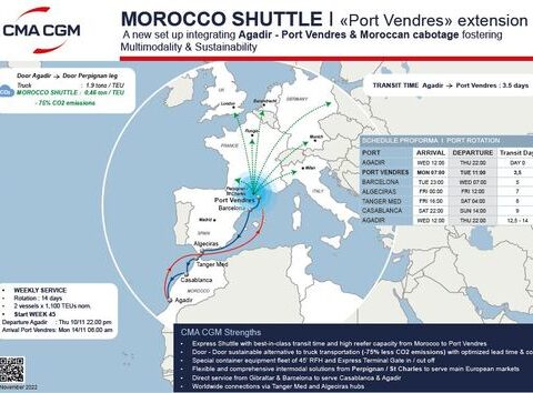 🇲🇦-Agadir: Pont maritime vers la France pour l’exportation de fruits et de légumes.